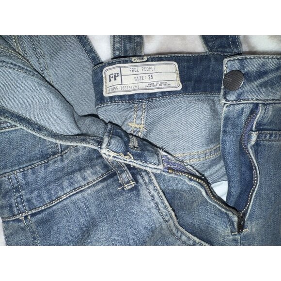 Free People Denim Overalls Women Size 25 Blue Cotton Blend Stretch Straight Leg - Picture 13 of 14
